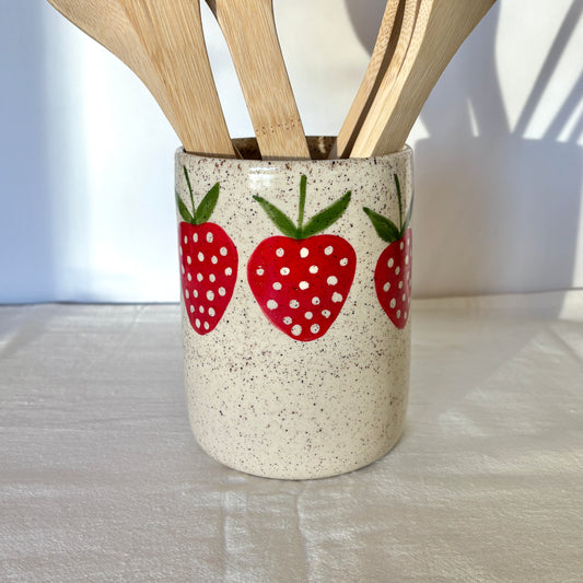Strawberries Vase/Utensil Crock