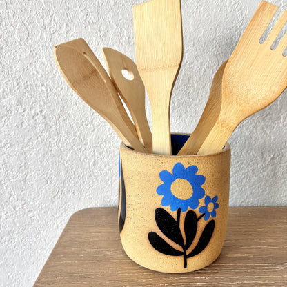 Blockprint Flower Utensil Crock