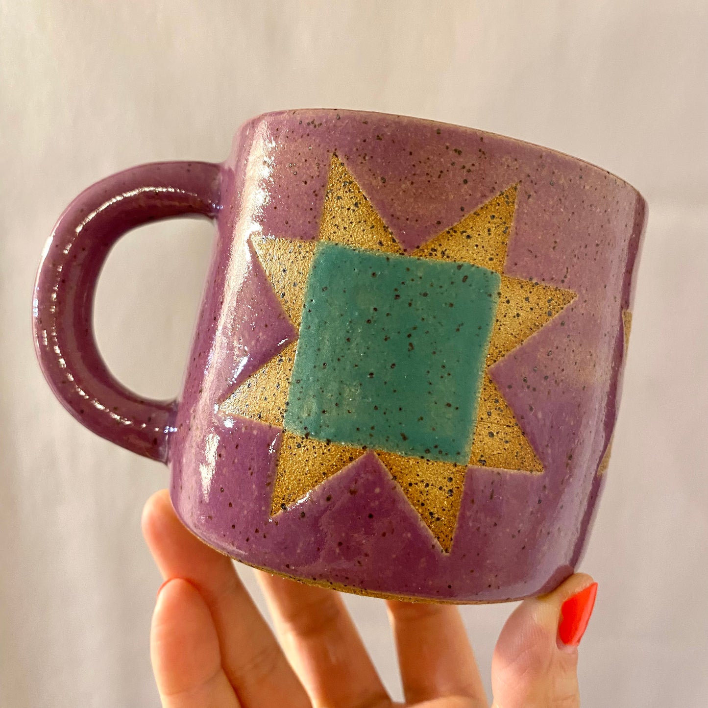 Quiltblock Mug - purple+teal