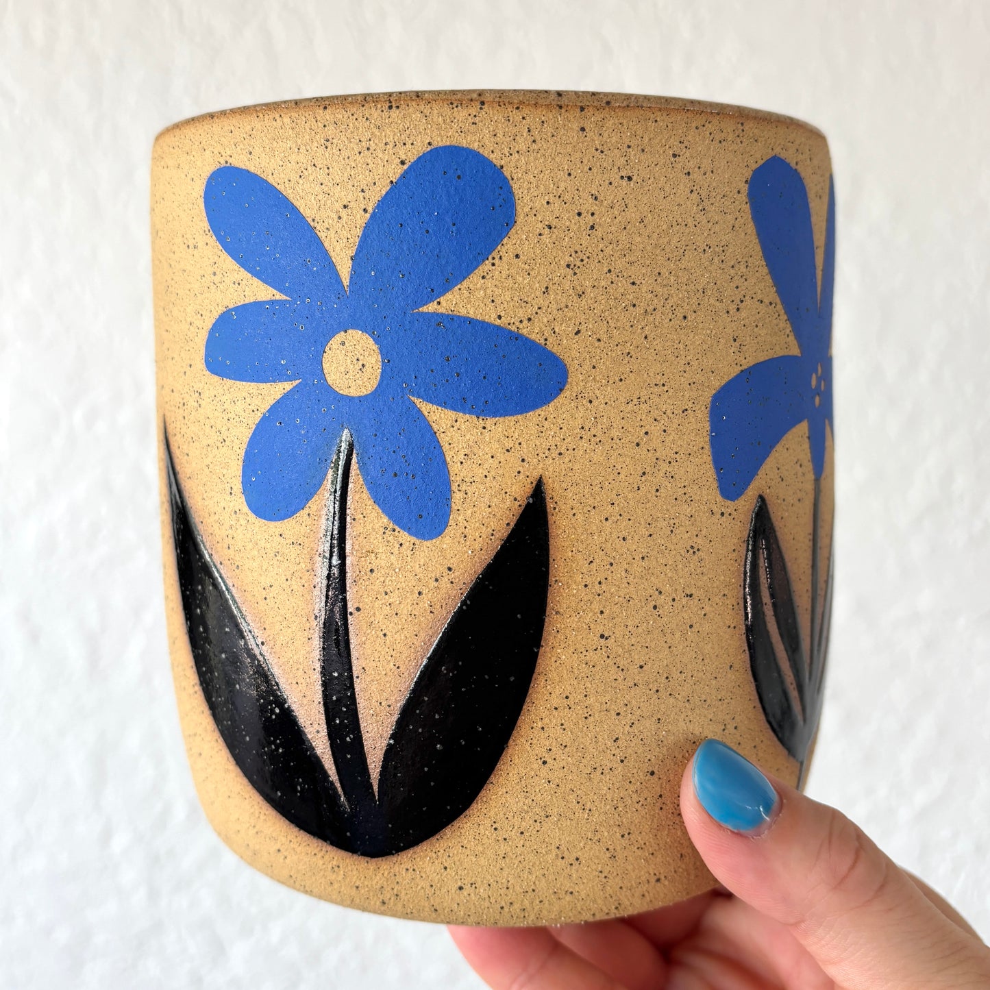 Blockprint Flower Utensil Crock