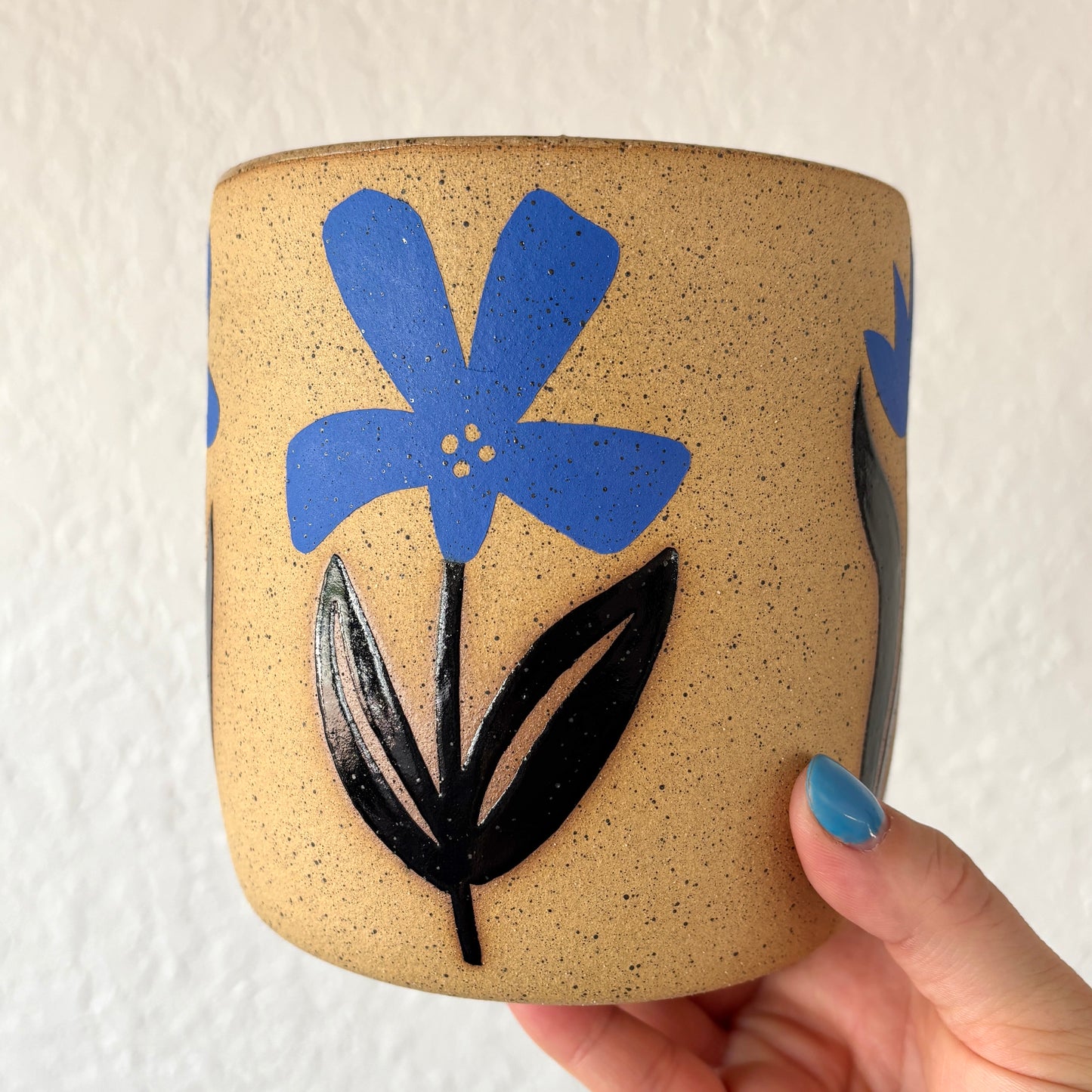 Blockprint Flower Utensil Crock